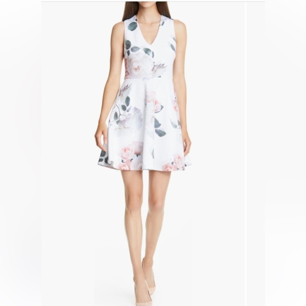 TED BAKER 🔥 Emleey Printed Skater Dress In NATURAL TB3